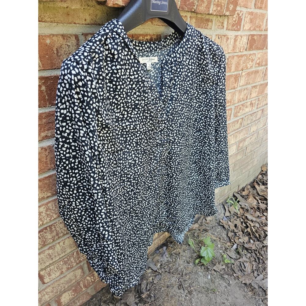 Jachs Girlfriend Womens Large Blouse Split V Neck Long Sleeve Geometric Print L